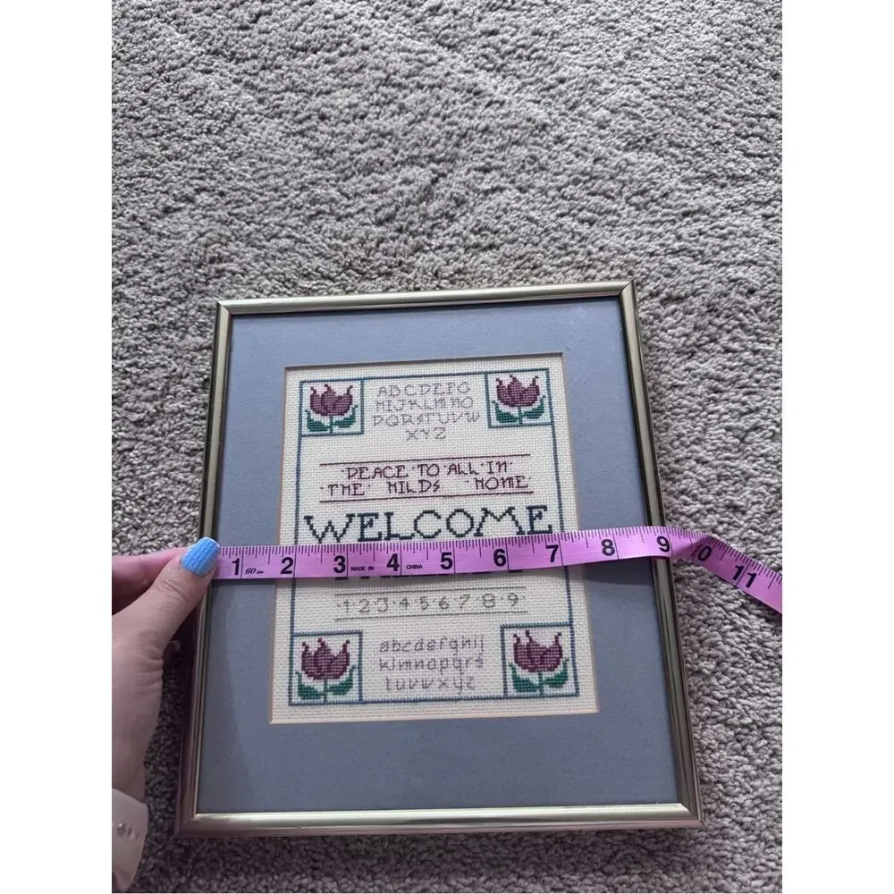 Vintage Framed Welcome Friends Cross Stitch Wall Art Sampler The Hilds Home